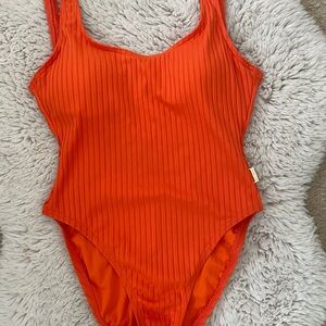 Orange Ribbed Swimsuit